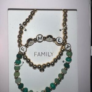 Gold and Green Beaded Family Bracelet Set